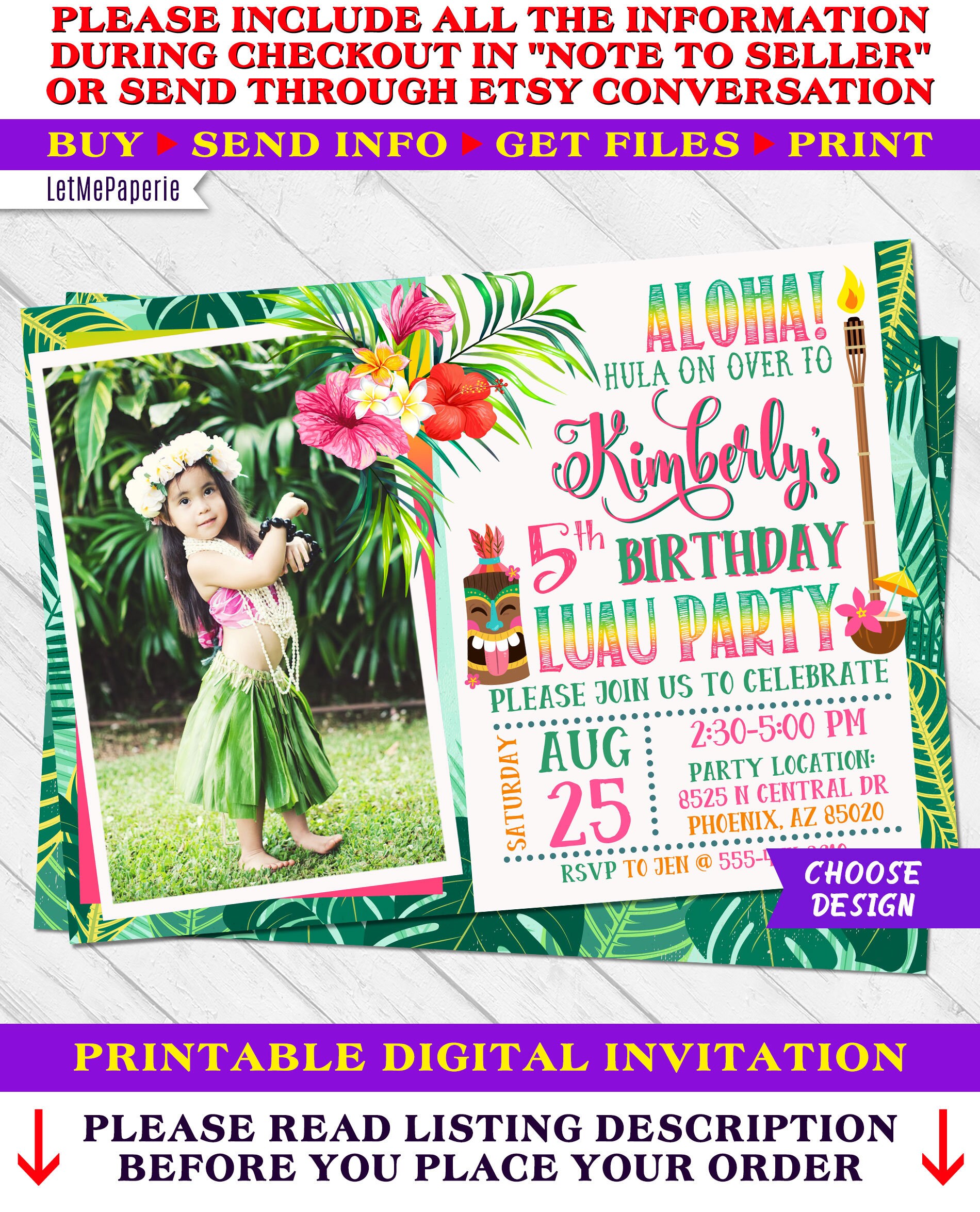 Luau Invitation Luau Birthday Invitation Luau Party Etsy