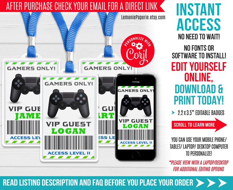 Video Game Badges Editable Video Games ID Badges Printables | Etsy