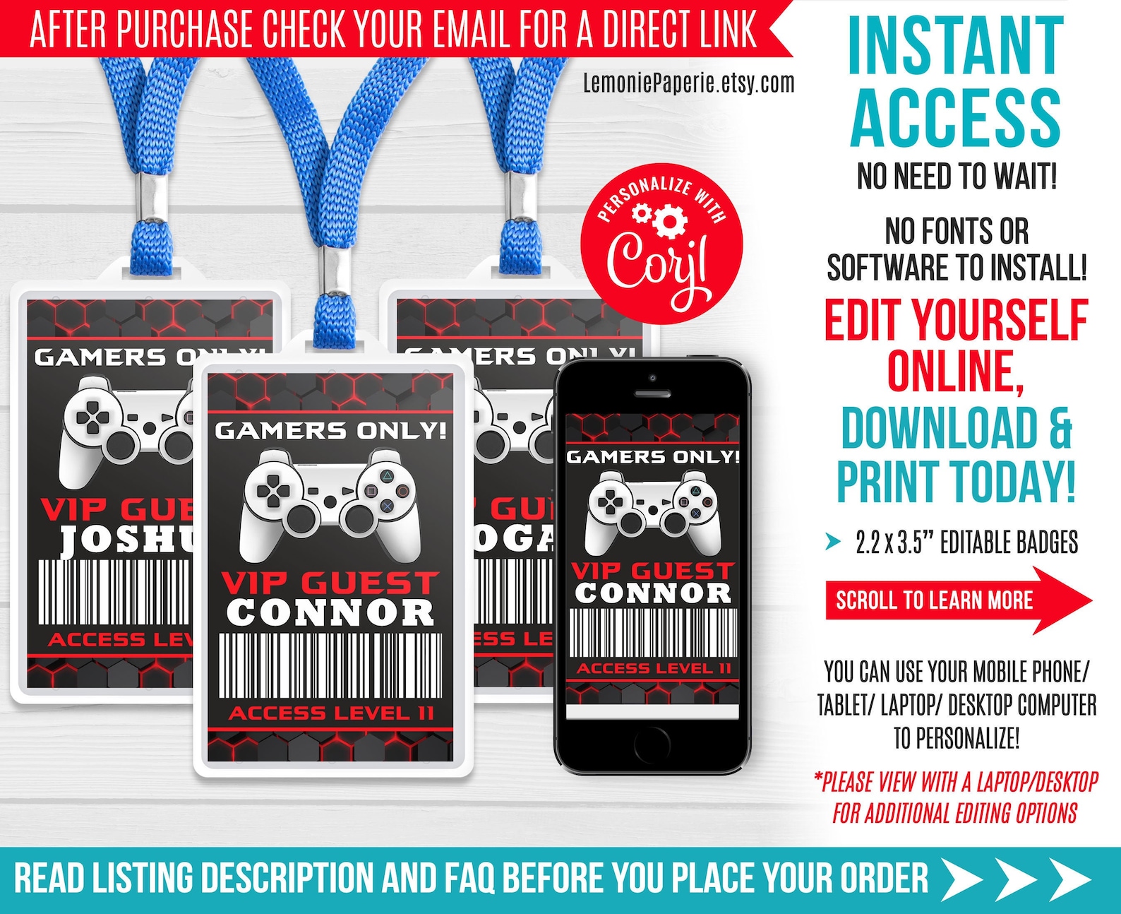 Video game badges Editable video games ID badges printables | Etsy