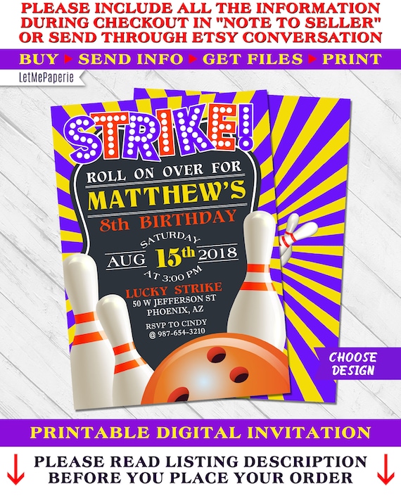 bowling party invitation bowling invitation bowling invite etsy