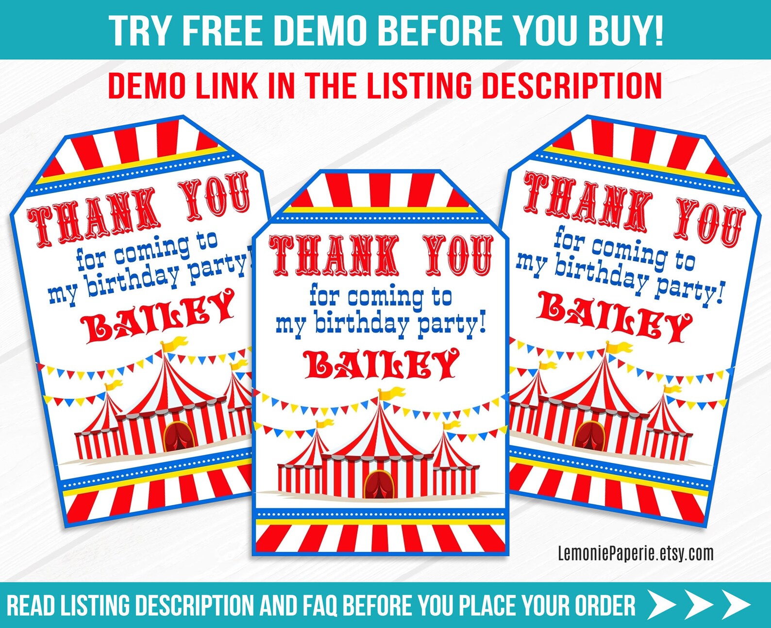 Circus thank you tags editable carnival favor tags printable | Etsy