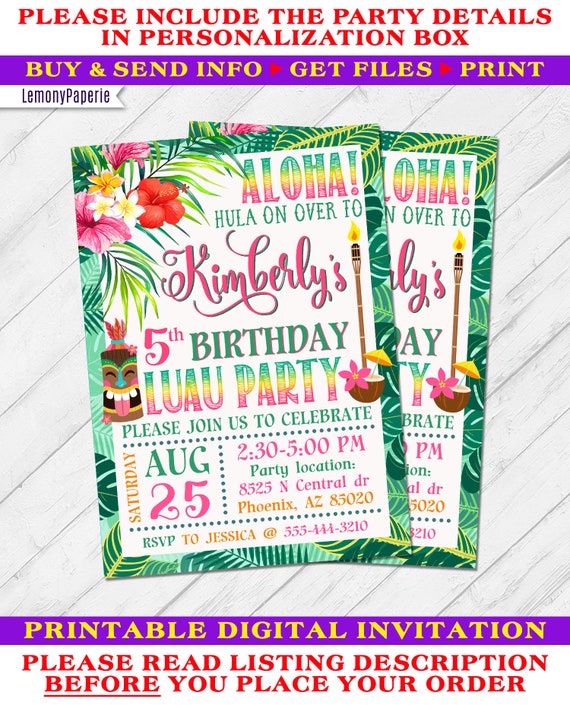DIGITAL FILE Luau Beach Party Invitation U PRINT