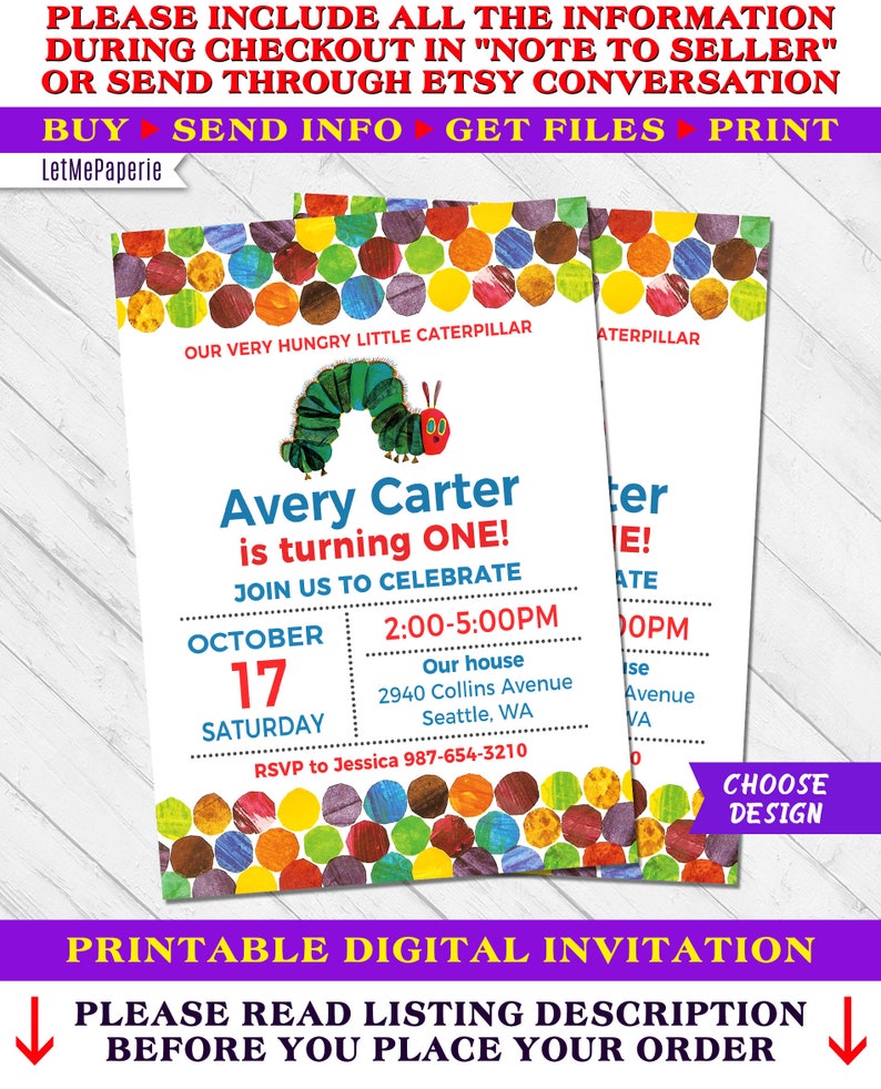 Very Hungry Caterpillar Invitation Our Very Hungry Etsy