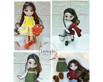 amigurumi doll Naomi/ dress up/ doll pattern/ pdf English pattern / crochet doll tutorial /stuffed doll/ toy pattern/  pattern by Amitopia /