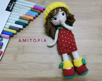 bambola amigurumi fragola amigurumi/ modello bambola / modello inglese pdf / tutorial bambola all'uncinetto / bambola di pezza / modello di Amitopia /