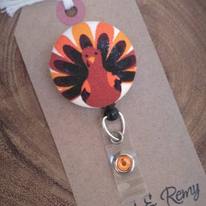 Thanksgiving Turkey Badge Reel: Retractable ID Badge Holder