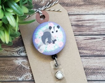 Opossum & Floral Badge Reel