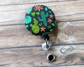 Cactus Succulent Badge Reel: Wipeable Nurse ID Holder