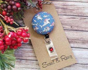 Christmas Sharks Badge Reel: Holiday Badge Holder