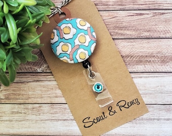kawaii badge nurse badge reel badge reel charms glitter badge reel medical badge holder teacher badge reel Bacon and eggs badge reel