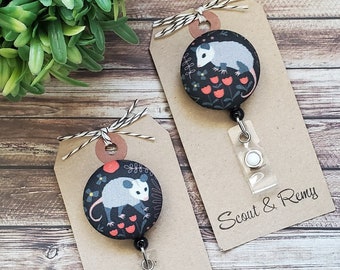 Opossum Badge Reel, Possum, Retractable Badge Reel, ID Holder, Wipeable Option