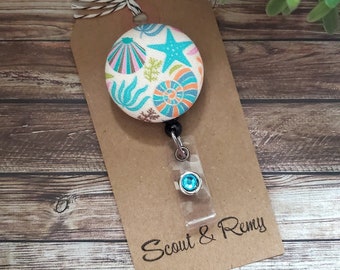 Seashells Badge Reel, Beach, Ocean, Sea, Summer, Badge Holder