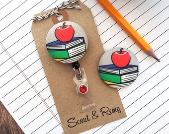 Teacher Badge Reel, Books, Apple, Back to School