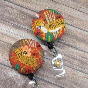 Badge Reel Rifle Paper Co, Menagerie, Leopard, Tiger, Jungle, Retractable Badge Reel, Wipeable Option