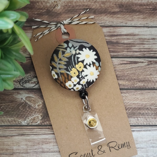 Retractable Badge Reel in Rifle Paper Co Meadow Metallic
