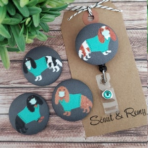 King Charles Cavalier Spaniel, Dogs in Scrubs, Retractable Badge Reel, Wipeable Option