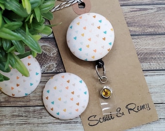 Boho Rainbow Hearts Retractable Badge Reel | Wipeable, Interchangeable & Cover Only Options