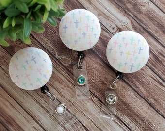 Pastel Cross Badge Reel- Easter Badge Clip