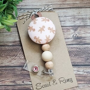 Gingerbread on Pink ,Christmas Retractable Badge Reel, Neutral Colors