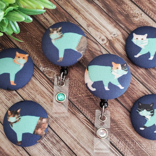 Cats in Scrubs Badge Reel, Wipeable, Washable Option, Scrub Kitties, Nurse Badge Reel, Teacher Badge Reel