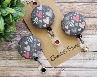 Hearts Badge Reel: Valentine's Day Retractable ID Clip