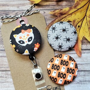 Halloween Badge Reels, Cat, Spiders, Ghosts, Boo, Holiday Badge Holders