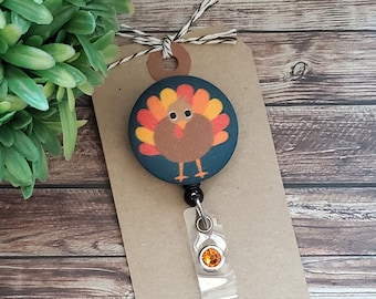 Thanksgiving Turkey Retractable Badge Reel | Wipeable Interchangeable & Cover Only Options