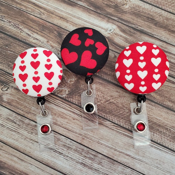 Badge Reel, Valentine's Day, Hearts, Retractable Badge Reel, Wipeable Option