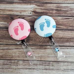 Baby Feet Badge Reel - NICU Badge Reel - Baby Badge Reel - Maternity Nurse - Baby Footprints -Obstetrics Badge Clip - Wipeable Option