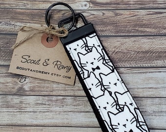 Cat - Key Fob - Wristlet - Kitty - Keychain - Cats - Feline - Fabric Key Chain