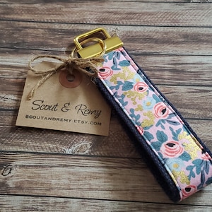 Rifle Paper Co, Key Fob, Wristlet,  Floral, Keychain, Key Chain, Rosa, Violet, Gold