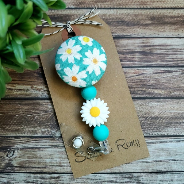 Daisy Beaded Badge Reel, Wipeable Option, Interchangeable or Fixed