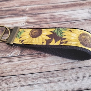 Sunflower, Wristlet, Key Fob, Floral, Keychain