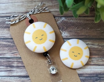 Happy Sun Badge Reel, Sunshine Badge Reel, Teacher Badge Reel, Nurse Badge Reel, Wipeable Option