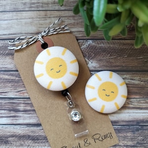 Happy Sun Badge Reel, Sunshine Badge Reel, Teacher Badge Reel, Nurse Badge Reel, Wipeable Option