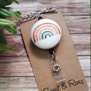 Badge Reel, Boho Rainbow, Earth Tones Rainbow  Badge Clip, Nurse ID Holder, Teacher Badge