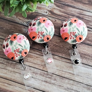 Badge Reel -Rifle Paper Co - Floral - Rosa Blush - Nurse Badge - Teacher Badge - Retractable Badge Reel - Wipeable Option