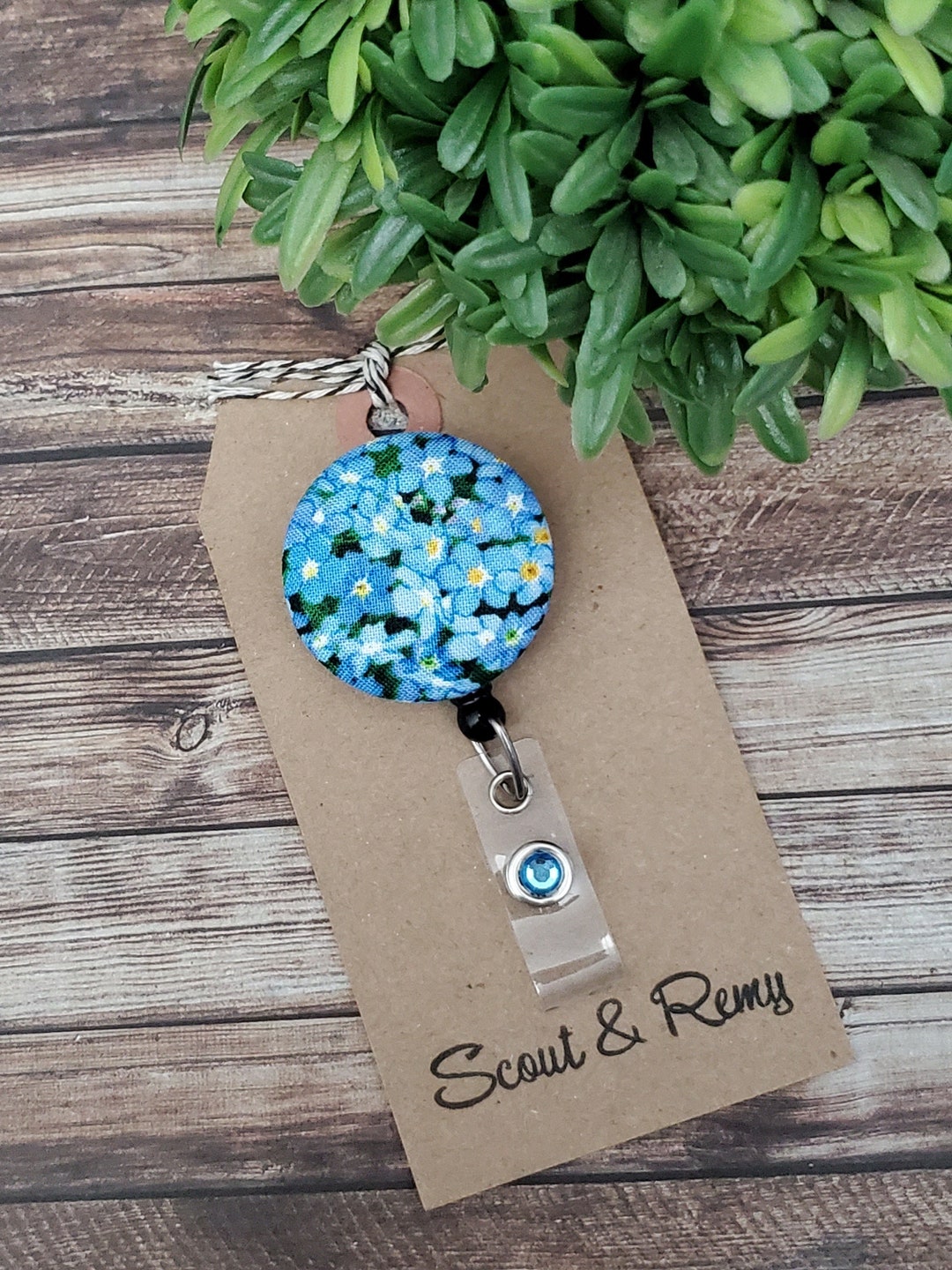 Badge Reel Floral Blue Me Not Floral Wipeable Option Retractable
