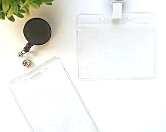 Vinyl ID Holder for Badge Reels or Lanyards - Choose Vertical or Horizontal