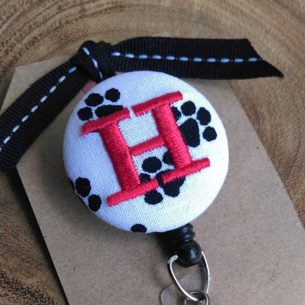 Monogram Badge Reel - Paws, Paw Print Badge Holder, Scout and Remy Retractable Badge Reel