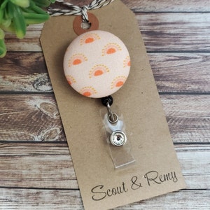 Boho Sun Badge Reel, Tangerine Cream, Sun Badge Reel, Wipeable Option