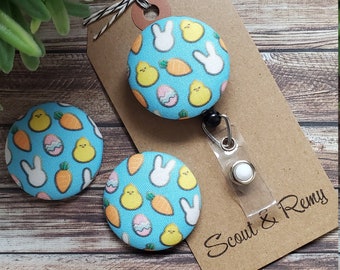 Easter Retractable Badge Reel: Bunny, Carrot, Egg - Wipeable & Interchangeable Options