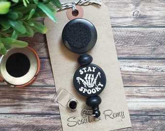 Stay Spooky Skeleton Hand Interchangeable Badge Reel BASE Only, Covers Sold Separately