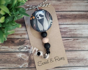 Raccoon Beaded Badge Reel