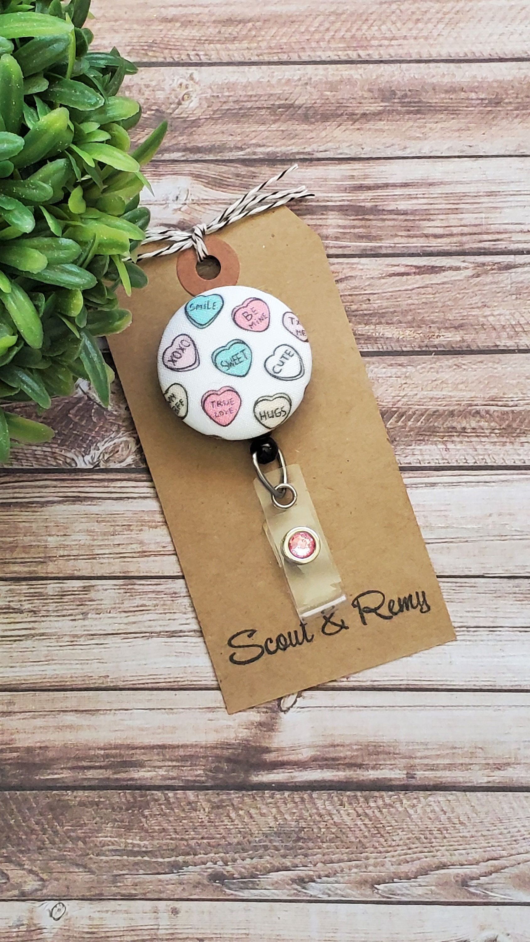 Badge Reel, Valentine's Day, Conversation Hearts, Retractable Badge Reel, Wipeable Option