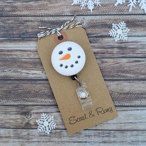 Snowman Badge Reel: Retractable, Wipeable Vinyl Laminate Option