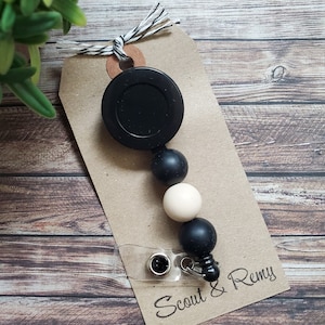 Black and Off-White Beaded Badge Reel, Standard or Interchangeable Badge Reel, REEL ONLY- Covers Sold Separately