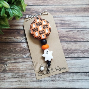 Boo Ghosts Beaded Halloween Badge Reel