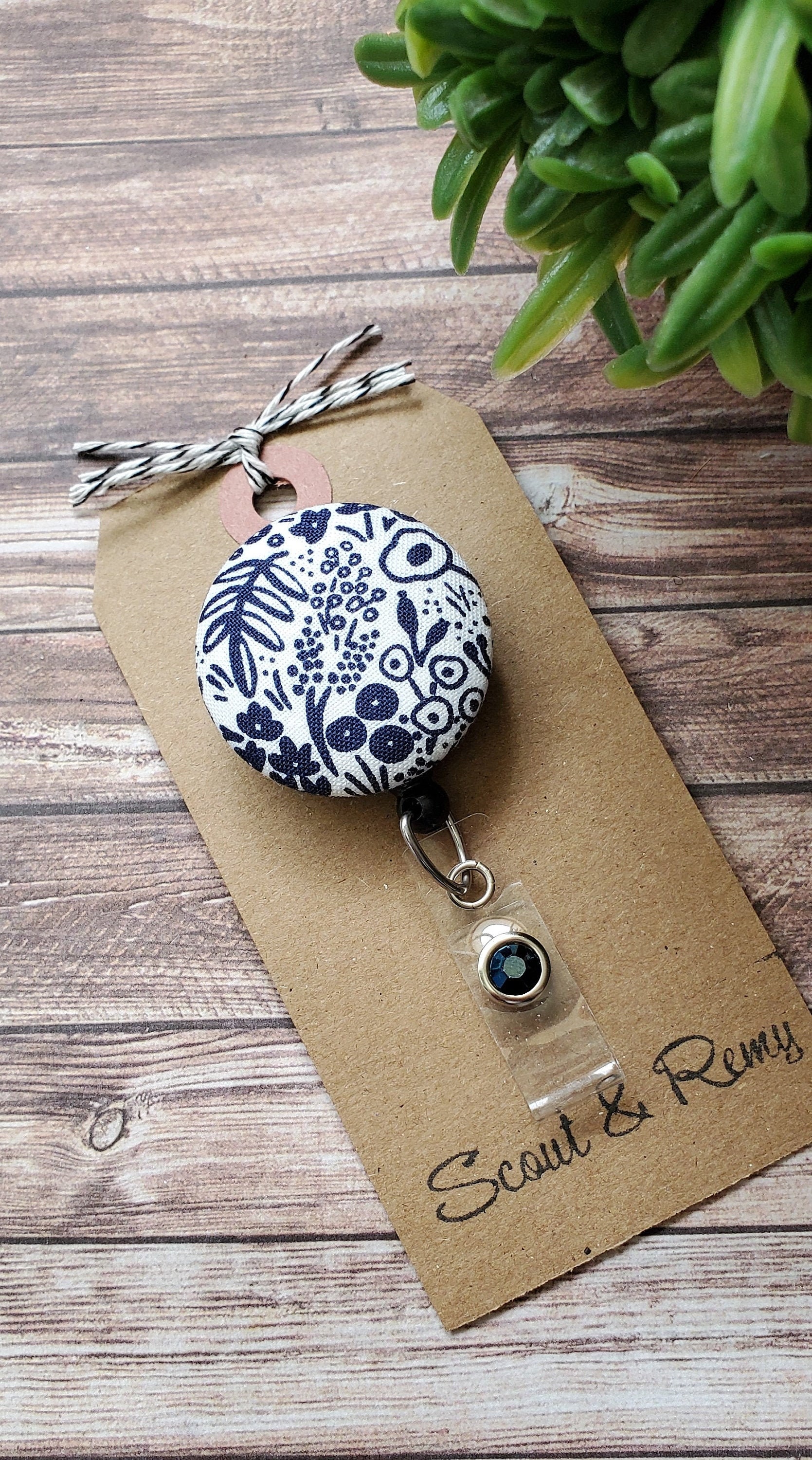 Rifle Paper Co. Badge Reel: Navy Tapestry Lace, Retractable Clip