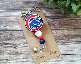 Chicago Cubs Badge Reel, Baseball Badge Reel, Wipeable Option